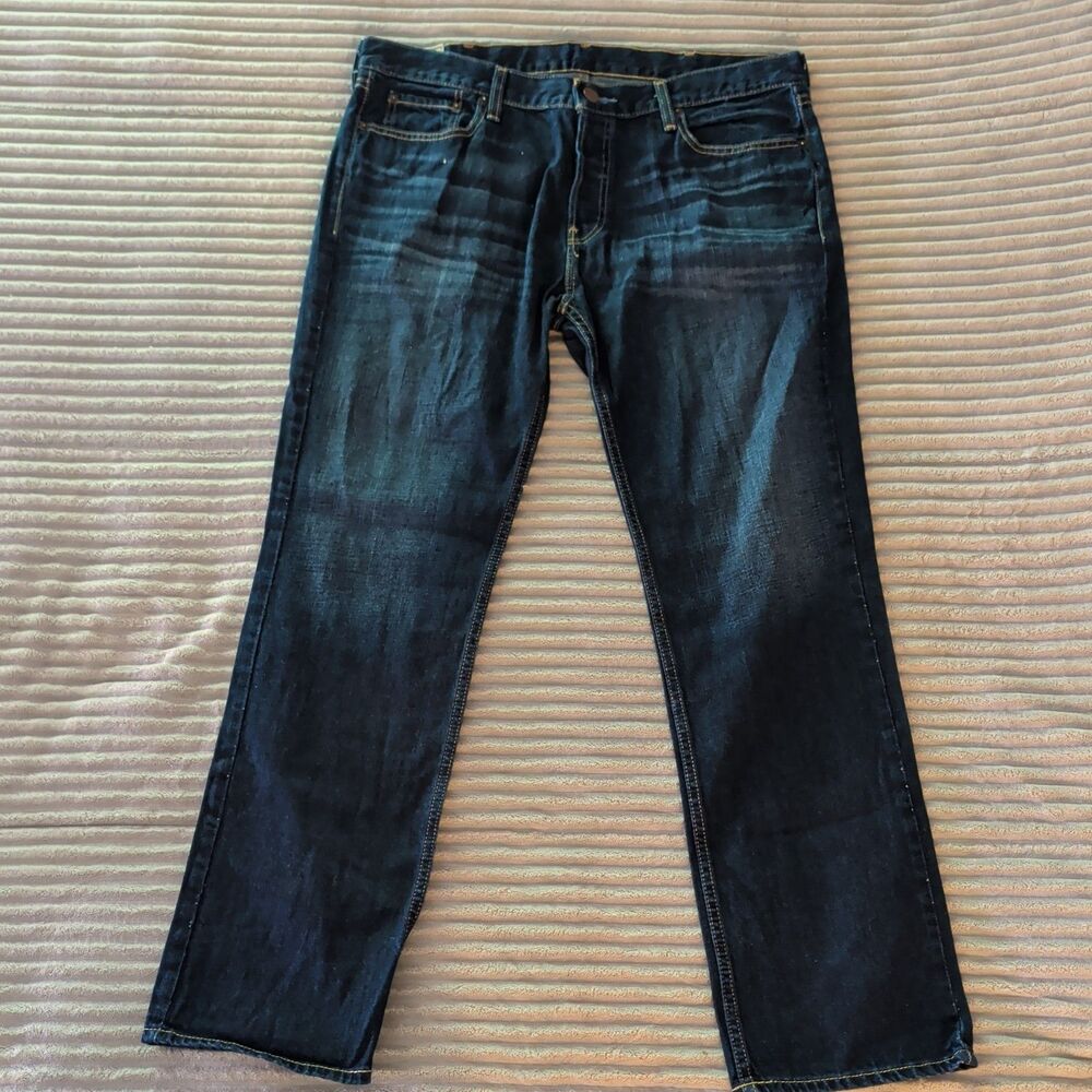 Hollister Boot Jeans 36x32 Dark Blue Button Fly Jeans